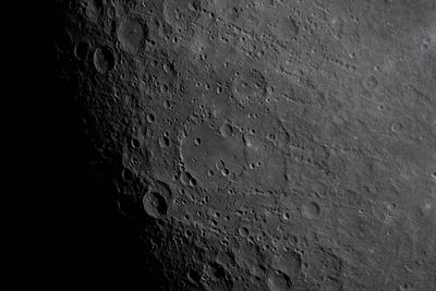 Moon far side, heavily cratered